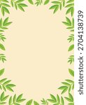 Simple Green Leaves Frame Vertical Vector Background.