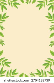Simple Green Leaves Frame Vertical Vector Background.