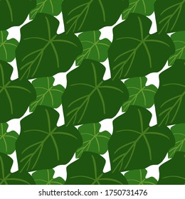 Simple green leaves seamless pattern onwhite background.  Foliage wallpaper in flat style. Design for fabric, textile print, wrapping paper, cover. Botanical vector illustration.
