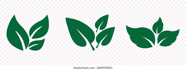 Simple green leaves shapes isolated on white background. Leaf icon vector set.