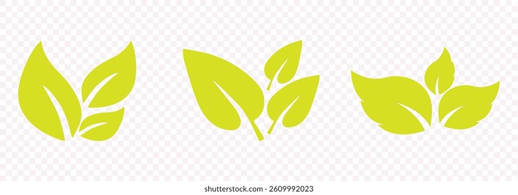 Simple green leaves shapes isolated on white background. Leaf icon vector set.