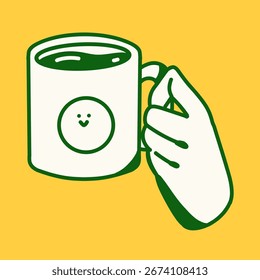 Línea verde simple Arte Taza de café Ilustración Diseño aislado