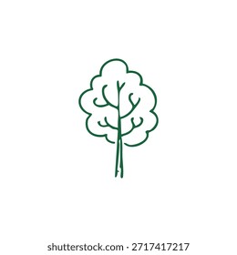 Simple green line art drawing of a tree on a clean white background