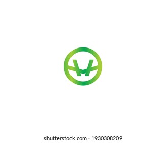 Simple green and line circle concept logo design icon. Brand vector logo
