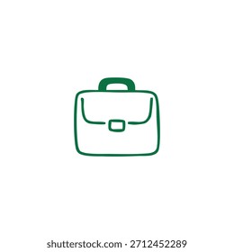 A simple green line drawing of a briefcase against a white background.