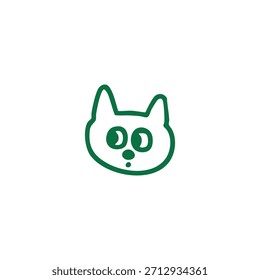 Un simple dibujo de línea verde de una cara de gato sobre un fondo blanco.