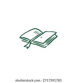 Un simple dibujo de línea verde de un libro abierto con un marcador.
