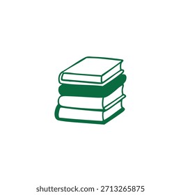 Un simple dibujo de línea verde muestra una pila de tres libros sobre un fondo blanco.