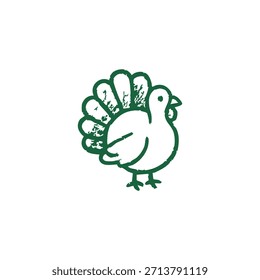 A simple green line drawing of a turkey with its tail feathers fanned out.