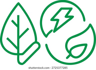 um simples desenho de linha verde de duas folhas e um raio formando um símbolo circular em um fundo branco plano de alta qualidade profissional detalhado moderno elegante elegante limpo