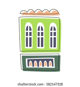 Simple Green Living House, Cute Fairy Tale City Landscape Element Outlined Cartoon Illustration