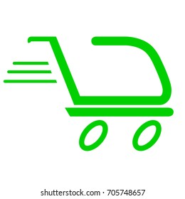 Simple Green Logo : Fast Moving Shopping Cart, Isolated on White