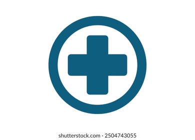 A simple green medical cross icon enclosed in a circular border. The minimalist design represents healthcare, medical services, or first aid. Ideal for health-related applications