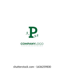 Simple green modern nature leaf with P logotype creative design concept isolated on white background vector illustration