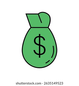 Simple green money bag icon representing savings, investment, and financial success.