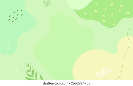 Fondo abstracto verde simple de la naturaleza con la forma del doodle y el arte de la línea en fondo pastel. Fondo de papel en estilo plano minimalista con espacio de copia para texto.