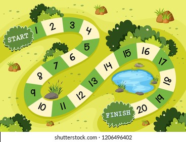 Simple green nature board game template illustration