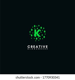 simple green nature K logo letter creative design concept