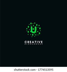 simple green nature U logo letter creative design concept