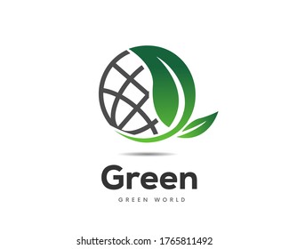 simple green nature world earth globe line logo icon symbol design illustration