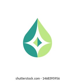Simple green oil drop, water drop with star shape, CBD oil logo .vector