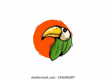 Simple green orange bird illustration design