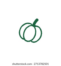 A simple green outline drawing of a pumpkin with a short stem on a clean white background.