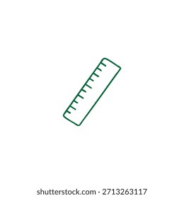 Un simple dibujo de contorno verde de una Regla con marcas de medida sobre un fondo blanco liso.