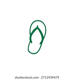 Un simple contorno verde de una sola sandalia flip-flop sobre un fondo blanco.