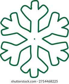 Simple contorno verde de un icono de copo de nieve de seis puntas aislado en un fondo blanco.