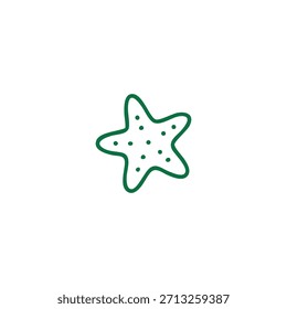 Un simple contorno verde de una estrella de mar con puntos Pequeños en el interior se representa sobre un fondo blanco limpio.