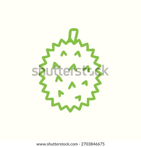 A simple green outline vector icon of a durian fruit featuring its distinctive spiky exterior ideal for food menus tropical themes and fruit imagery