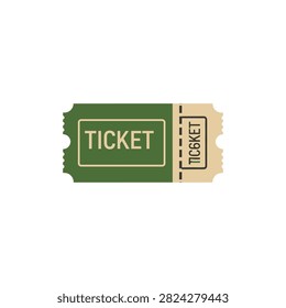 A simple green paper ticket with legible text for entry or event access. Ideal for promotions and advertising.