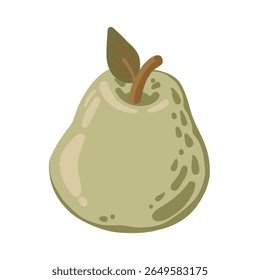 Simple pera verde con hoja en estilo de dibujos animados. La Ilustración vectorial dibujada a mano muestra frutas jugosas con forma natural y aspecto fresco. Ideal para el diseño de alimentos saludables o ilustración de libros y proyectos ecológicos.