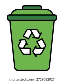 Un simple contenedor de reciclaje verde con el símbolo de reciclaje universal en la parte frontal que indica una gestión de residuos respetuosa con el medio ambiente