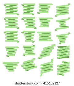 Simple Green Ribbon Banner Set, Vector Illustration. Four Rows