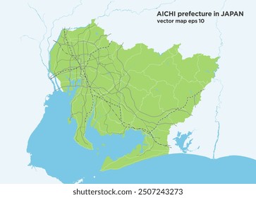 A simple green road map of Aichi prefecture, Japan