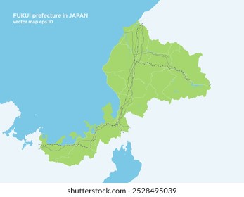 Simple green road map of Fukui Prefecture, Japan