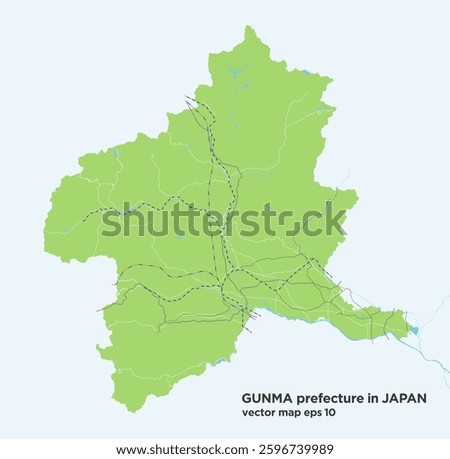 A simple green road map of Gunma Prefecture, Japan