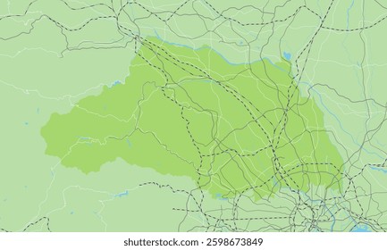 Simple green road map of Saitama Prefecture and neighboring prefectures in Japan.