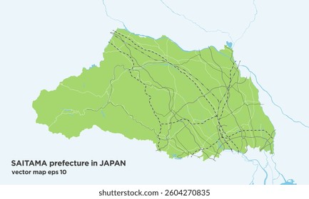A simple green road map of Saitama Prefecture, Japan.