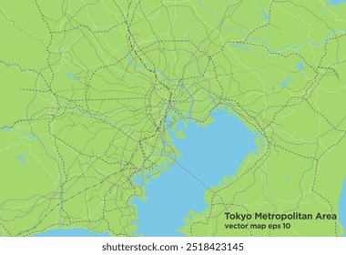 Um simples mapa rodoviário verde da área metropolitana de Tóquio ​​Japão