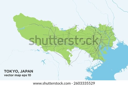 A simple green road map of Tokyo prefecture, Japan