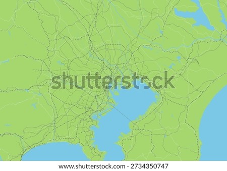 A simple green road map of the Tokyo metropolitan area of ​​Japan.
