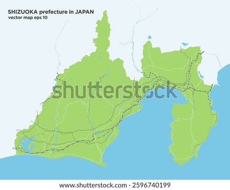 Simple green road route map of Shizuoka prefecture, Japan