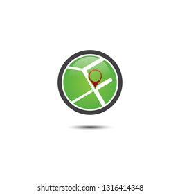 Simple green round street map icon symbol. Street map icon trendy and modern symbol for graphic and web design. Street map icon symbol on white background. Vector illustration EPS.8 EPS.10