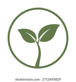Un simple ícono de plántula verde dentro de un marco circular, que simboliza nuevos comienzos, crecimiento natural, desarrollo sostenible y cuidado del medio ambiente. Perfecto para marcas e iniciativas ecológicas.
