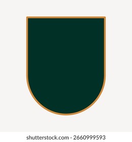 Simple green shield design with a brown border. Shield icon, green shield, brown border. Minimalist style, shield graphic, green and brown colors. Frame vector with copy space.