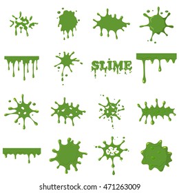 Simple green slime set. Illustration of green slime splats vector set isolated on white background