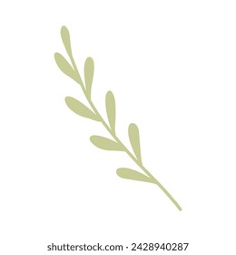 Simple green sprig, ecology or natural element, doodle style flat vector